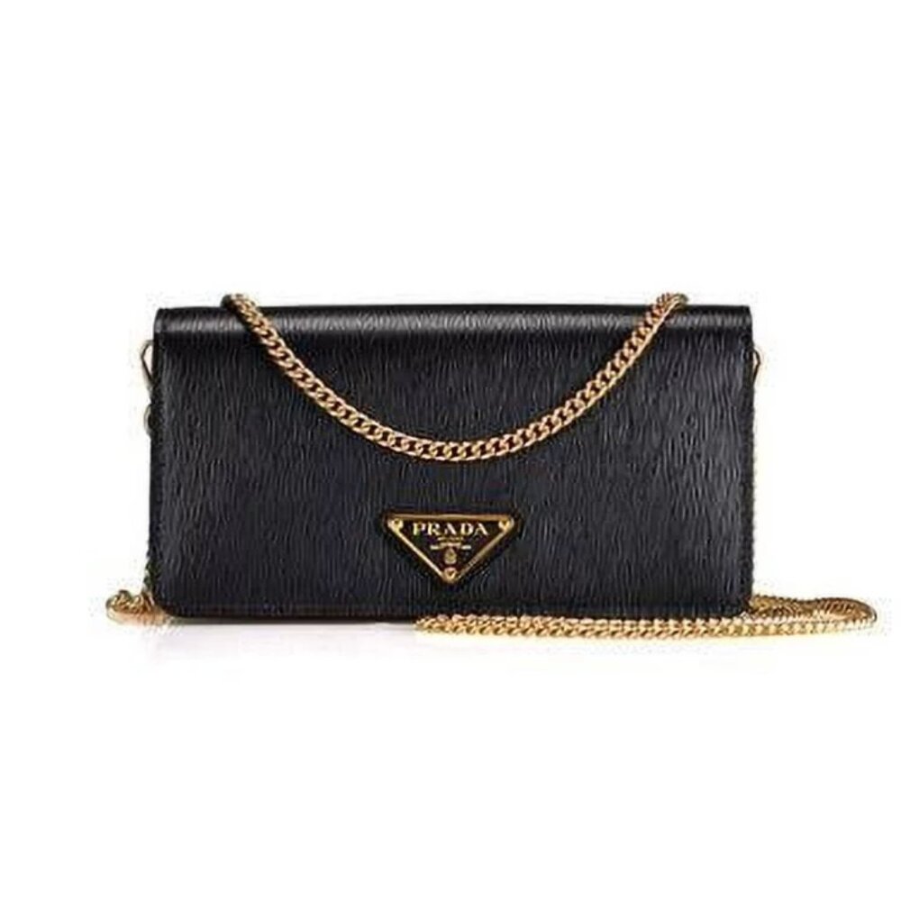 Prada Miniborse Black Vitello Move Leather Chain Cross Body Black Leather Gold